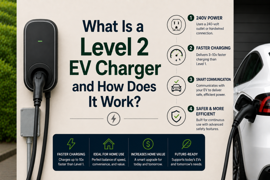 What is a Level 2 EV charger and how does it work with 240V AC power?